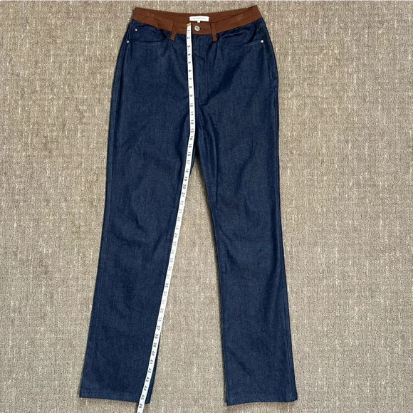 WeWoreWhat Icon Straight Leg Jean Size 31 Blue Denim with Brown Accent Pockets - Picture 6 of 11